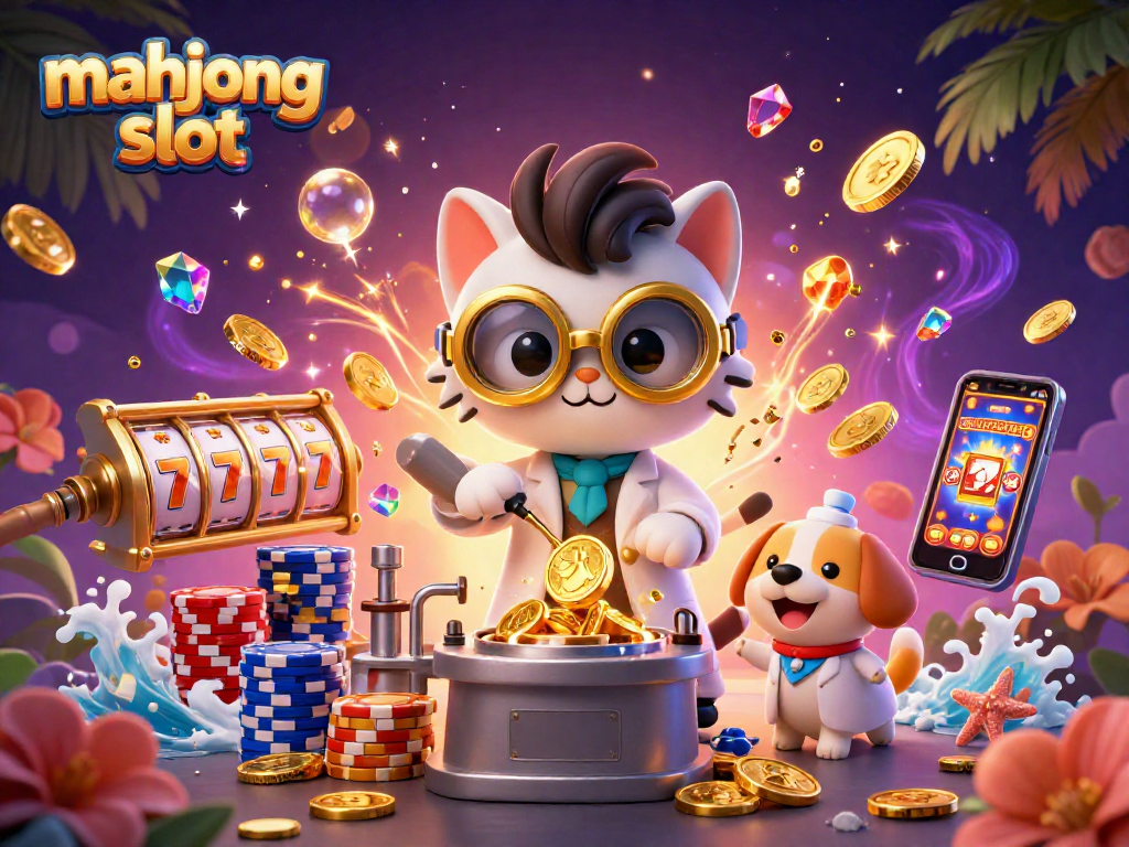 Experience mahjong slot action with vibrant characters and dynamic casino elements in this colorful illustration.