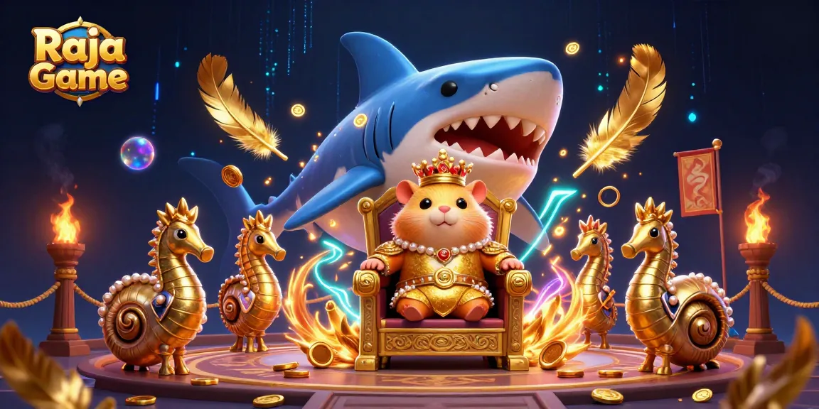 Experience thrilling gameplay with Raja Game's vibrant casino scene featuring a golden hamster king.