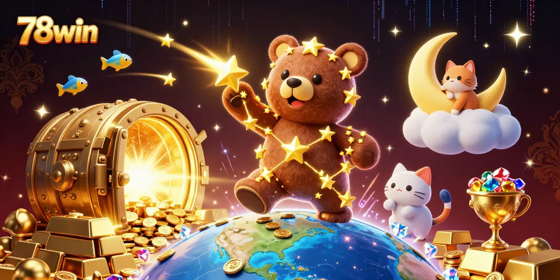 Engage with the vibrant 78win casino scene featuring a constellation bear and treasures.