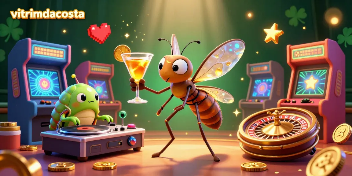 Experience vibrant casino action with vitrinedacosta's frozen mosquito mascot and animated roulette wheel.