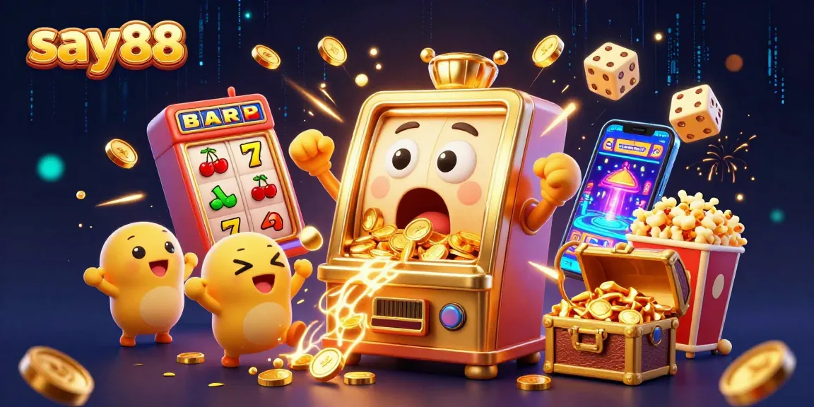 Experience say88's thrilling jackpot moments with animated slot machines and festive elements.