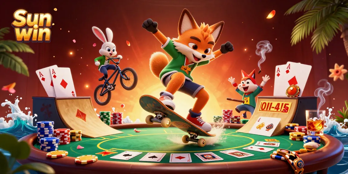 Experience thrills at the Sun win casino with a vibrant 3D fox and rabbit gaming scene.