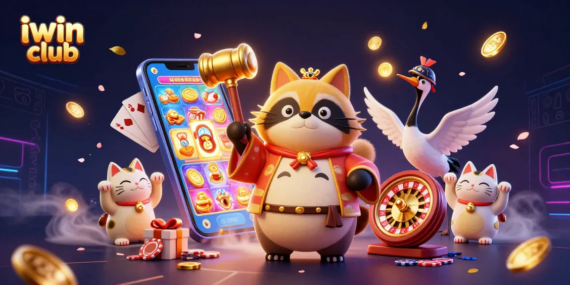 Play exciting games at iwin club with vibrant characters in 3D casino illustration.