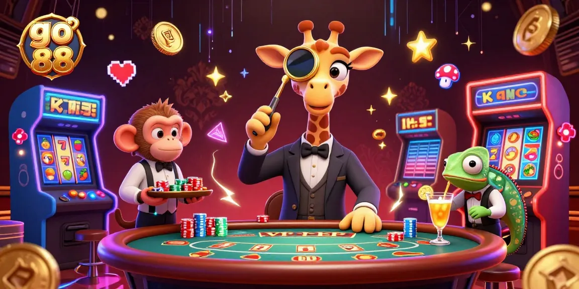 Experience the thrill of go 88 with a high-roller giraffe at a lively poker scene.
