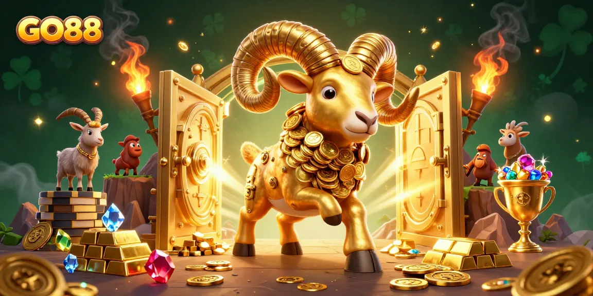Experience the glimmer of GO88 as the golden ram charges through a vibrant casino scene.