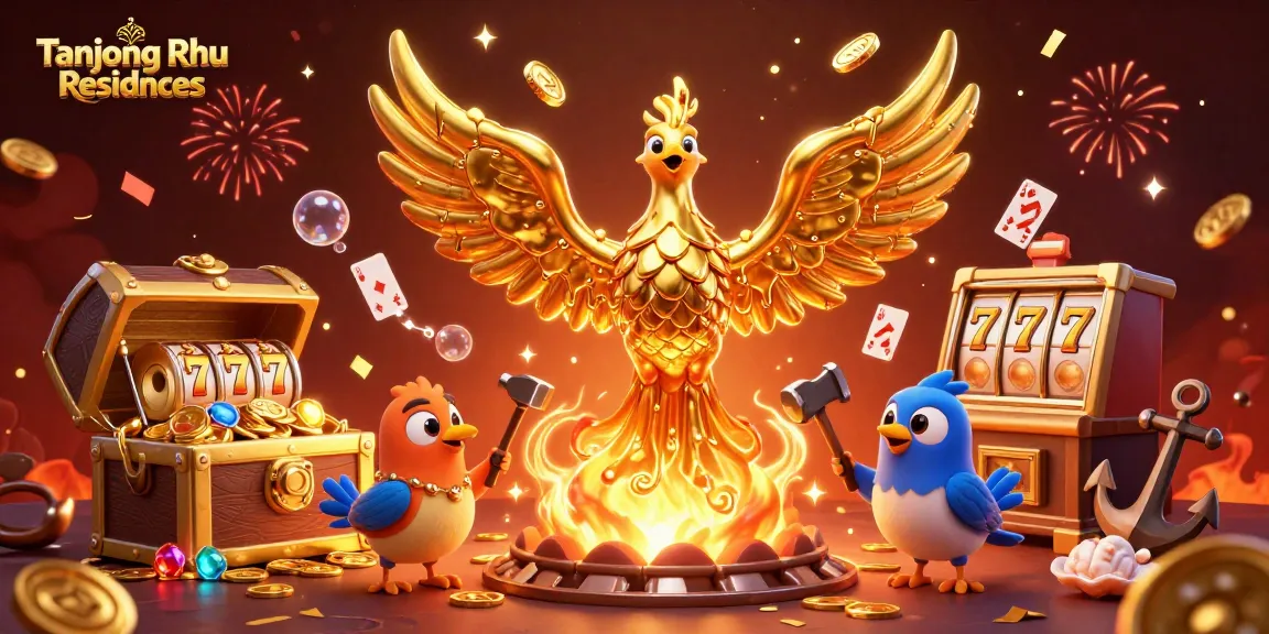 Tanjong Rhu Residences menghadirkan suasana kasino dengan phoenix emas, mesin slot, dan harta karun yang mempesona.