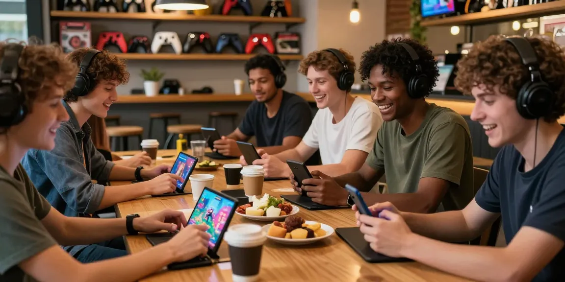 Tiranga Game players enjoying various games on mobile devices in a café setting.