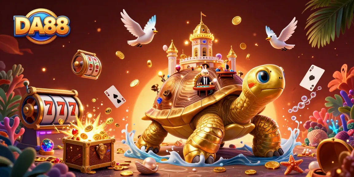 Experience thrilling gameplay with DA88's vibrant casino illustration featuring a golden tortoise!